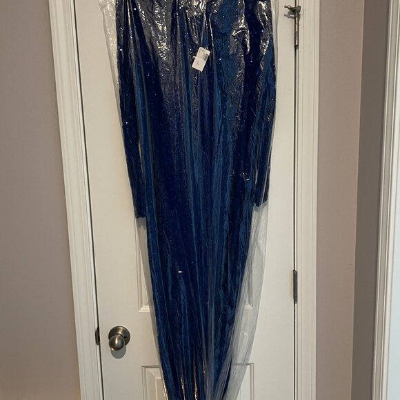 MARINA cobalt blue sequin floor-length lace gown - Picture 6 of 7